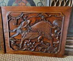 Pair 19th Century Chinese Carved Hardwood Plaques - 3072279