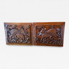 Pair 19th Century Chinese Carved Hardwood Plaques - 3074726