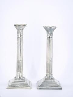 Pair 19th Century English Silverplate Neoclassical Column Form Candlesticks - 3167093