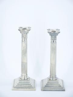Pair 19th Century English Silverplate Neoclassical Column Form Candlesticks - 3167095
