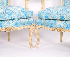 Pair 19th Century French Hand Painted Wooden Upholstered Armchairs - 3331359