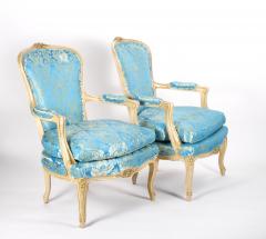 Pair 19th Century French Hand Painted Wooden Upholstered Armchairs - 3331360