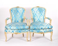 Pair 19th Century French Hand Painted Wooden Upholstered Armchairs - 3331362