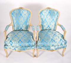 Pair 19th Century French Hand Painted Wooden Upholstered Armchairs - 3331364