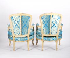 Pair 19th Century French Hand Painted Wooden Upholstered Armchairs - 3331365
