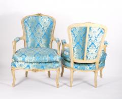 Pair 19th Century French Hand Painted Wooden Upholstered Armchairs - 3331366