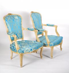 Pair 19th Century French Hand Painted Wooden Upholstered Armchairs - 3331369