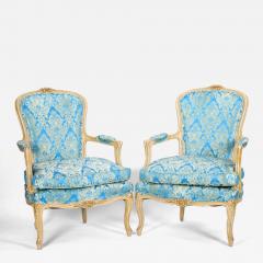 Pair 19th Century French Hand Painted Wooden Upholstered Armchairs - 3333723