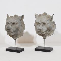 Pair 19th Century French Zinc Mythical Lion Wolf Head Fragments - 4121353