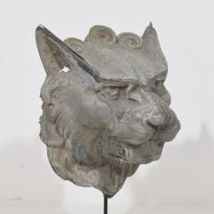Pair 19th Century French Zinc Mythical Lion Wolf Head Fragments - 4121419