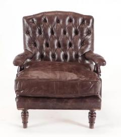 Pair 19th Century Napolean III Tufted Leather Armchairs - 2338772