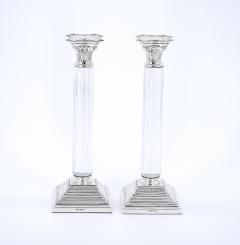 Pair 19th Century Portuguese Silverplated and Glass Column Form Candlesticks - 3168734