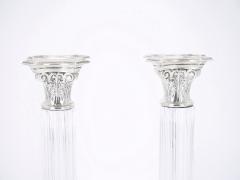 Pair 19th Century Portuguese Silverplated and Glass Column Form Candlesticks - 3168735