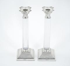 Pair 19th Century Portuguese Silverplated and Glass Column Form Candlesticks - 3168741