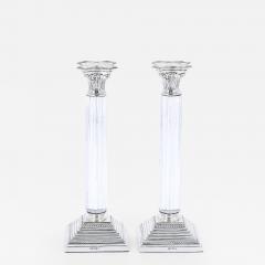 Pair 19th Century Portuguese Silverplated and Glass Column Form Candlesticks - 3177831
