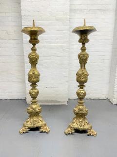 Pair 19th Century Tall Brass Italian Pricket Sticks - 2427554
