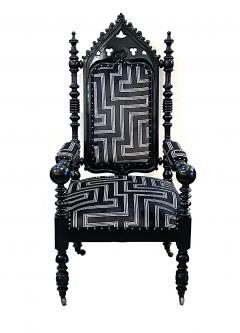 Pair 19th Century Victorian Gothic Revival Turned Carved Ebonized Armchairs - 3953328