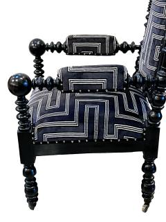 Pair 19th Century Victorian Gothic Revival Turned Carved Ebonized Armchairs - 3953329