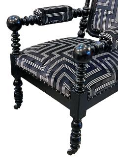 Pair 19th Century Victorian Gothic Revival Turned Carved Ebonized Armchairs - 3953330