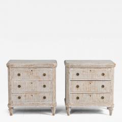 Pair 19th c Swedish Gustavian Painted Bedside Commodes with Reeded Drawers - 4508043