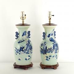 Pair 19th century Chinese celadon blue vase lamps c 1880 - 2630464