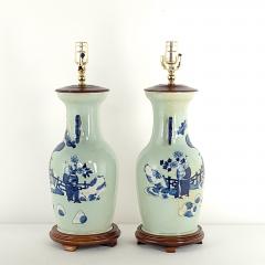 Pair 19th century Chinese celadon blue vase lamps c 1880 - 2630465