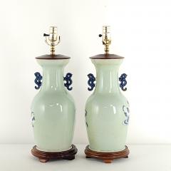 Pair 19th century Chinese celadon blue vase lamps c 1880 - 2630466