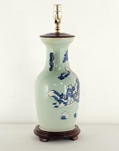 Pair 19th century Chinese celadon blue vase lamps c 1880 - 2630468