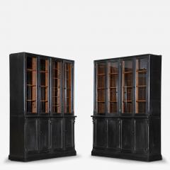 Pair 19thC English Ebonised Pine Glazed Housekeepers Cupboards - 4475200