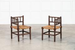 Pair 19thC English Oak Bobbin Corner Chairs - 3949638