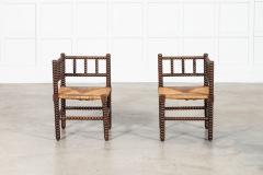 Pair 19thC English Oak Bobbin Corner Chairs - 3949640