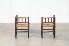 Pair 19thC English Oak Bobbin Corner Chairs - 3949641