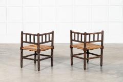 Pair 19thC English Oak Bobbin Corner Chairs - 3949642