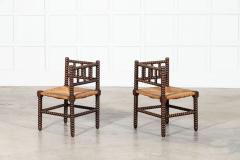 Pair 19thC English Oak Bobbin Corner Chairs - 3949644