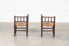 Pair 19thC English Oak Bobbin Corner Chairs - 3949645