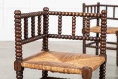 Pair 19thC English Oak Bobbin Corner Chairs - 3949647