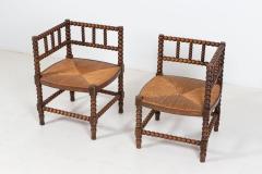 Pair 19thC French Bobbin Rattan Corner Chairs - 2095467
