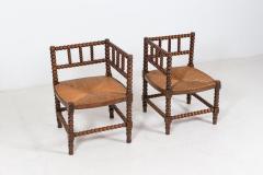 Pair 19thC French Bobbin Rattan Corner Chairs - 2095468