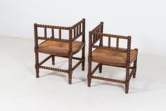 Pair 19thC French Bobbin Rattan Corner Chairs - 2095470