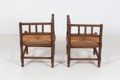 Pair 19thC French Bobbin Rattan Corner Chairs - 2095472