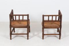Pair 19thC French Bobbin Rattan Corner Chairs - 2095474