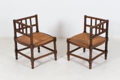Pair 19thC French Bobbin Rattan Corner Chairs - 2095476