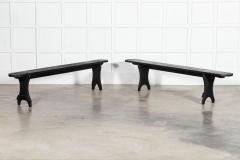 Pair 19thC French Oak Pine Ebonised Benches - 3905026