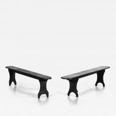 Pair 19thC French Oak Pine Ebonised Benches - 3907472