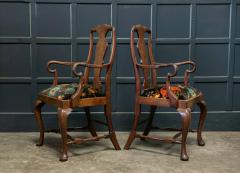 Pair 19thC Large Mahogany Carver Elbow Chairs Reupholstered - 1953633