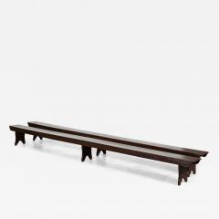 Pair 19thC Monumental English Convent Pine Benches - 3571198