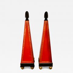 Pair 67 Painted Wood Hollywood Regency Obelisks with Gilt Detailing c 1960s - 4606420