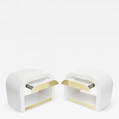 Pair American White Enameled and Brass Waterfall Bedside Table - 4219533