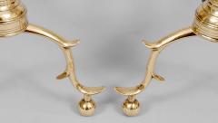 Pair Antique American Brass Andirons with Tools - 3438928