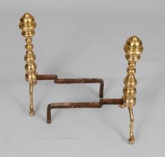 Pair Antique American Brass Andirons with Tools - 3438929